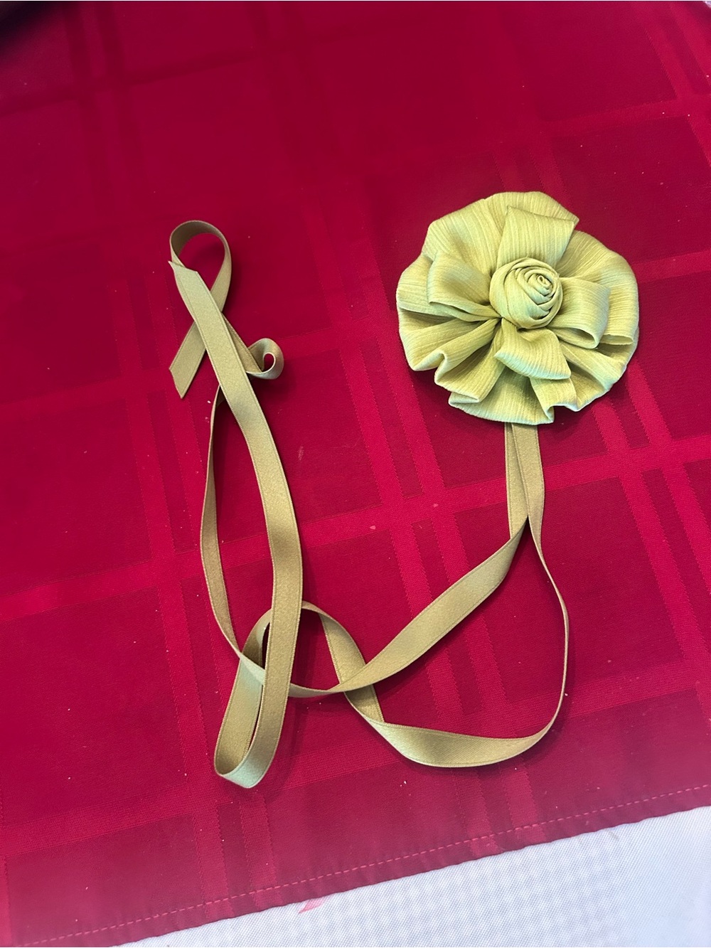 Lele Sadoughi Olive Green Ribbon Flower Pin or Belt